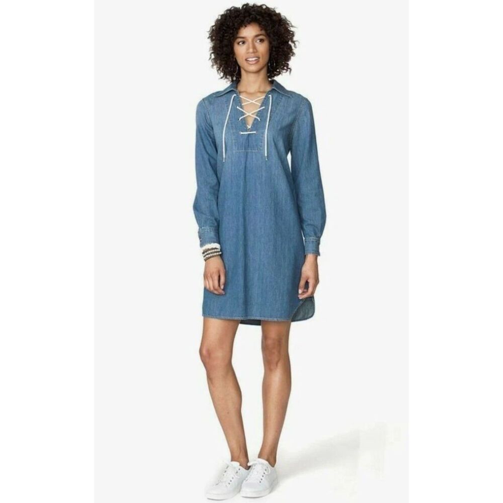 CHAPS Blue Denim Sz Large Casual Wear Long Sleeve CITY PARK Shirt Dress NEW NWT
